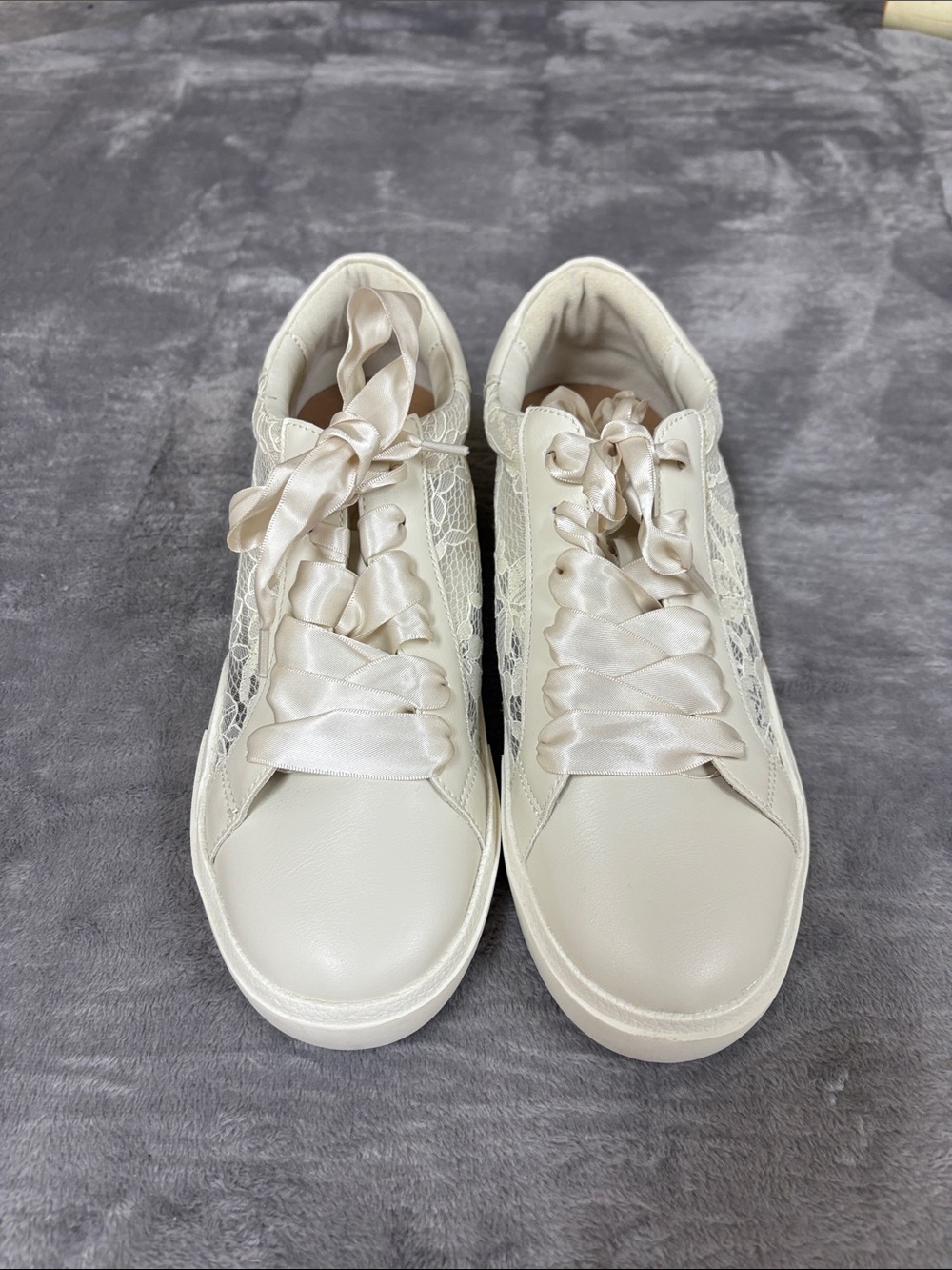 DV by Dolce Vita Satin Ribbon Lace Sneakers in Ivory